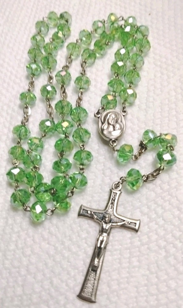 Terra Jerusalem Relic Rosary Green Crystal Aurora Borealis Beads Beautiful