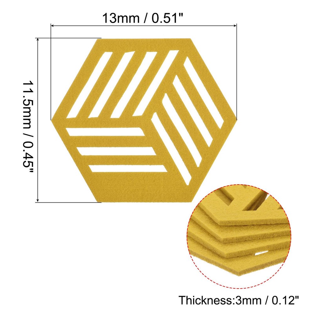 Felt Coasters 12pcs Hexagonal Mat Tampons Coasters, Yellow