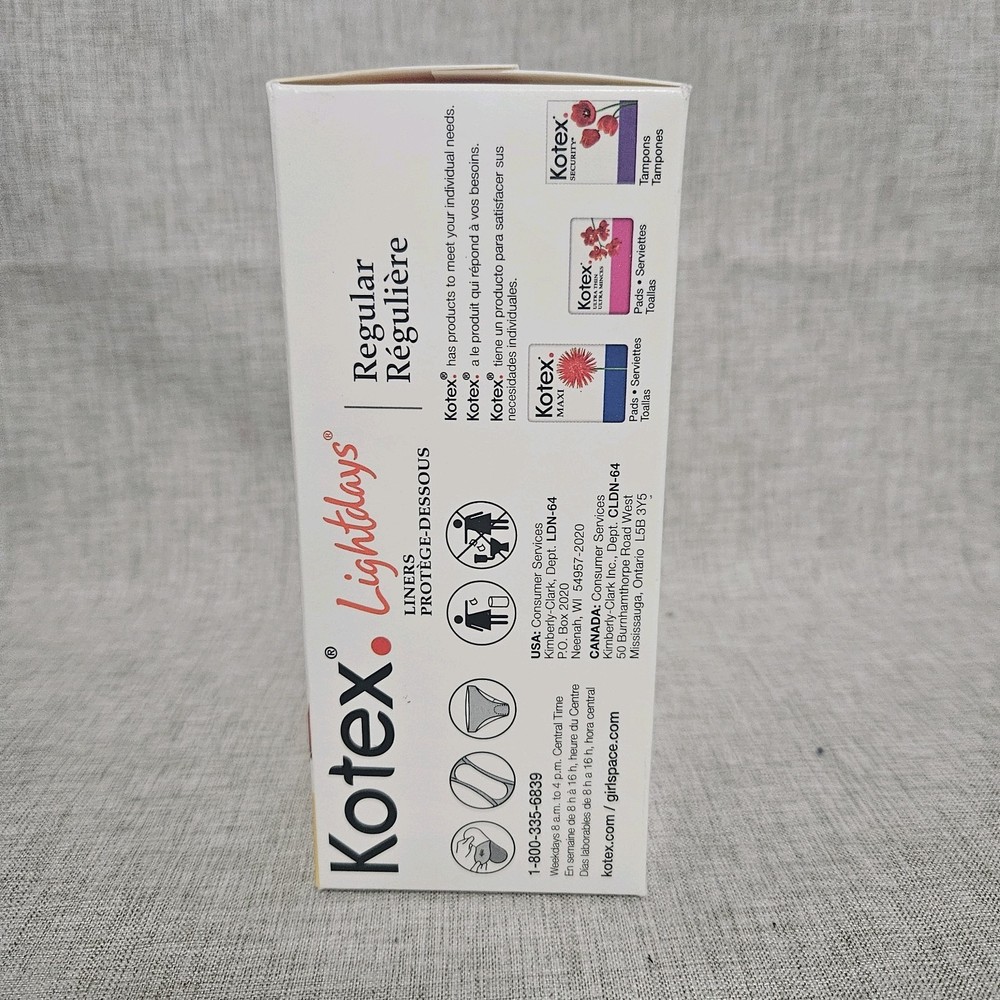 Vintage KOTEX LIGHTDAYS Liners Regular 64 Count Unscented 2004