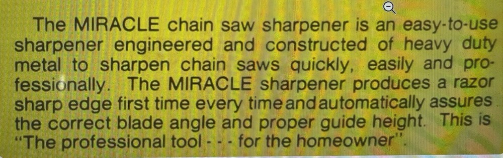 Chainsaw Sharpener Rare MIRACLE PRODUCTS Made In USA
