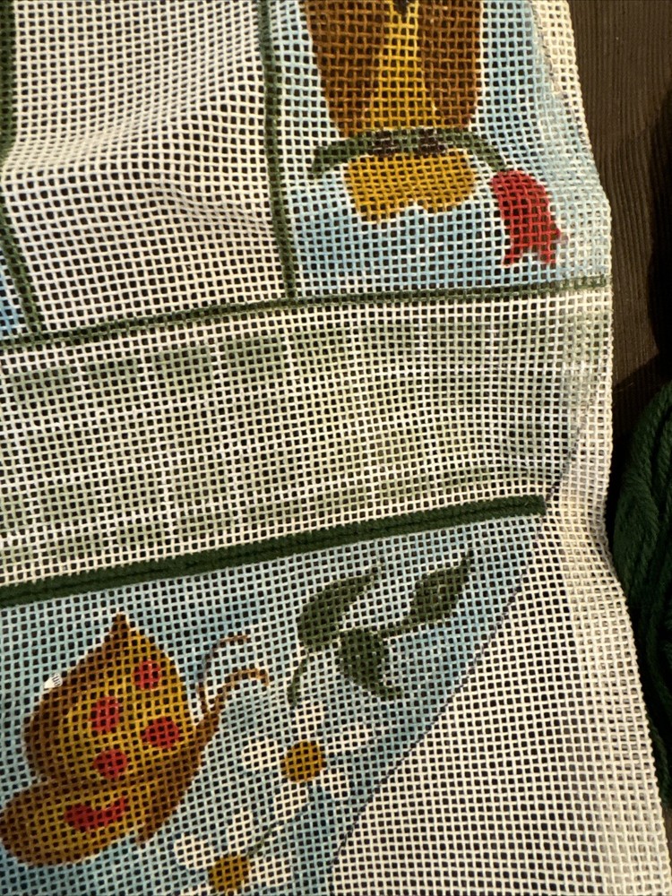 VTG Needlepoint Racquet Cover Canvas With Thread Arrowpoint