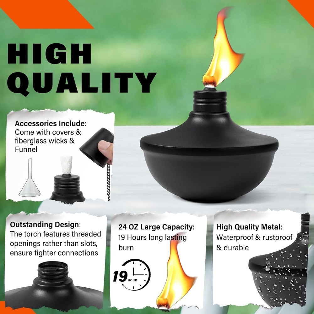 2-Pack Upgraded Tabletop Torches 24 oz Citronella Torch Lights Refillable Torch