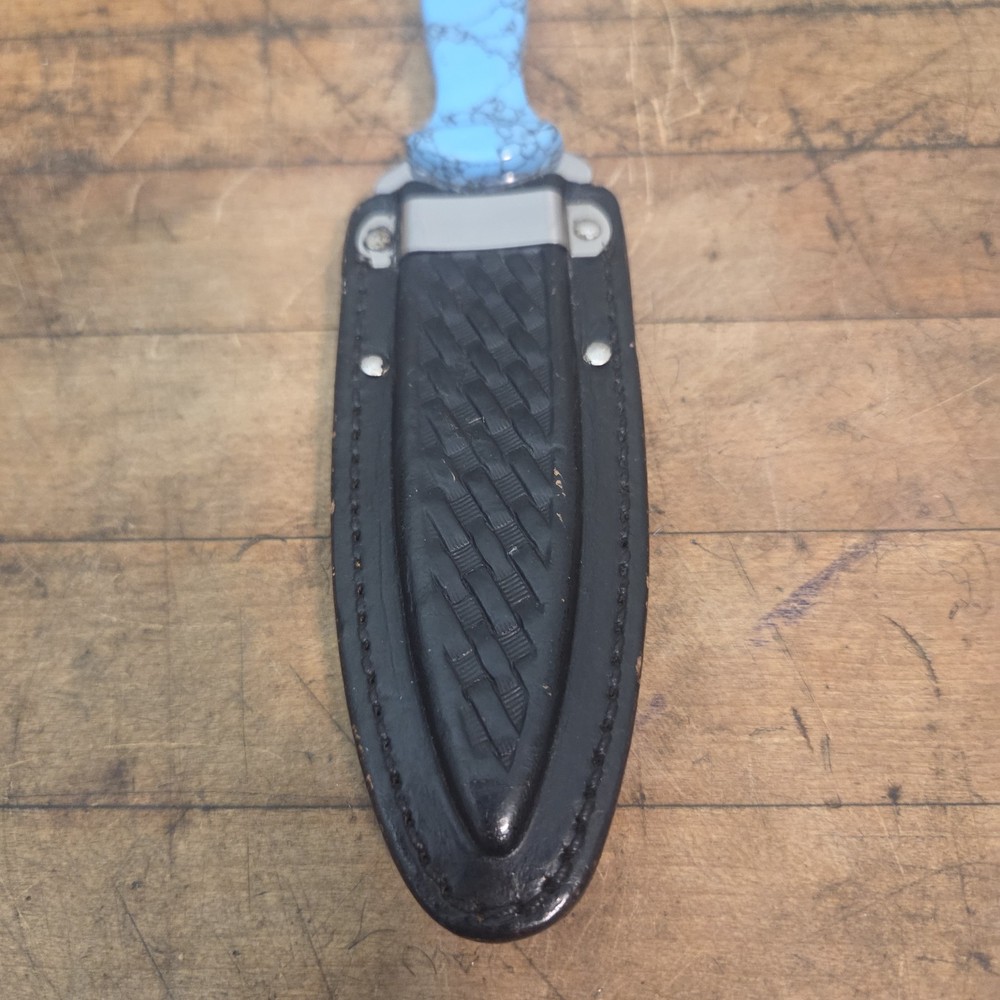 Western W77 Stabilized Turquoise Fixed Blade Boot Knife w/sheath