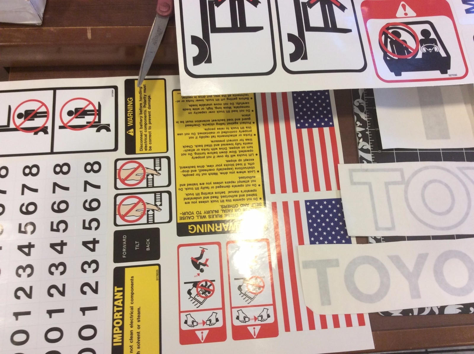 Toyota Forklift Decal Kit detailed with safety decals