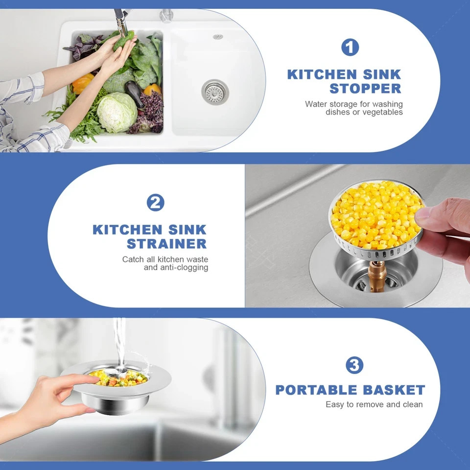 3-in-1 Kitchen Sink Drain Strainer & Stopper
