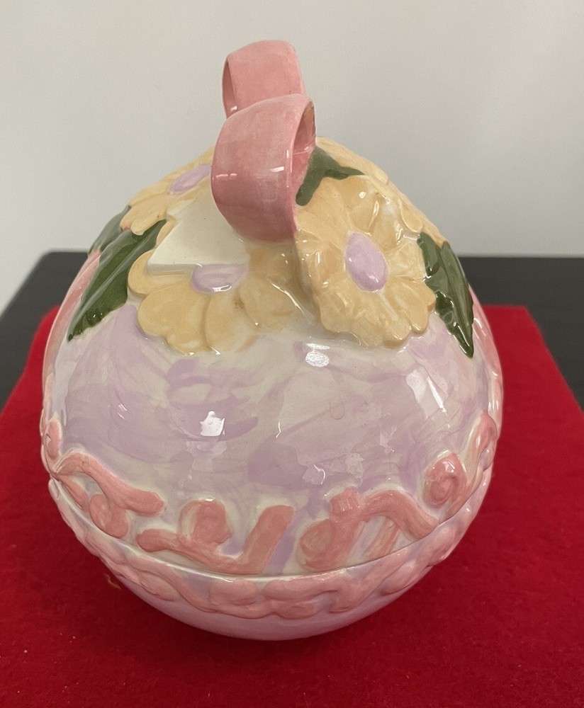 2 Piece Easter Egg Trinket Holder w/Bow Ceramic