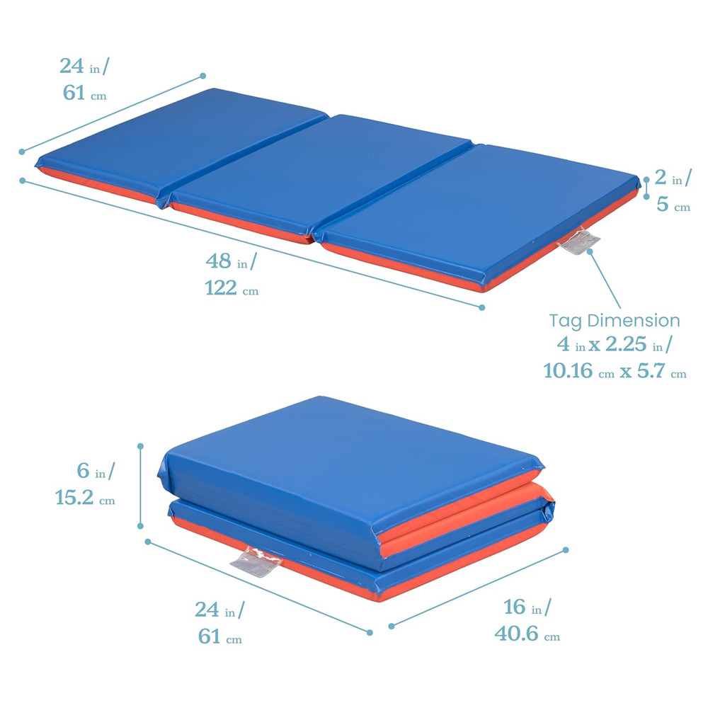 Premium Folding Rest Mat, 3-Section, 2In, Sleeping Pad, Blue/Red