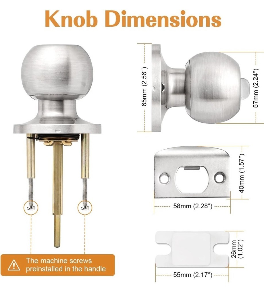 Probrico Privacy Interior Door Knobs Bed and Bath 6 Pack, Brushed Nickel