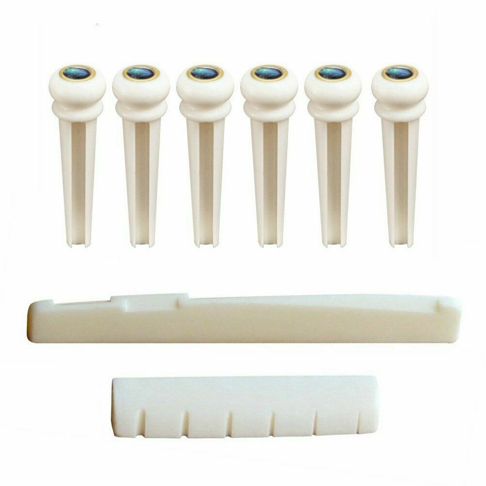 Set Of Cattle Bone Guitar Saddle Nut Pin String Peg Acoustic Bridge Luthier
