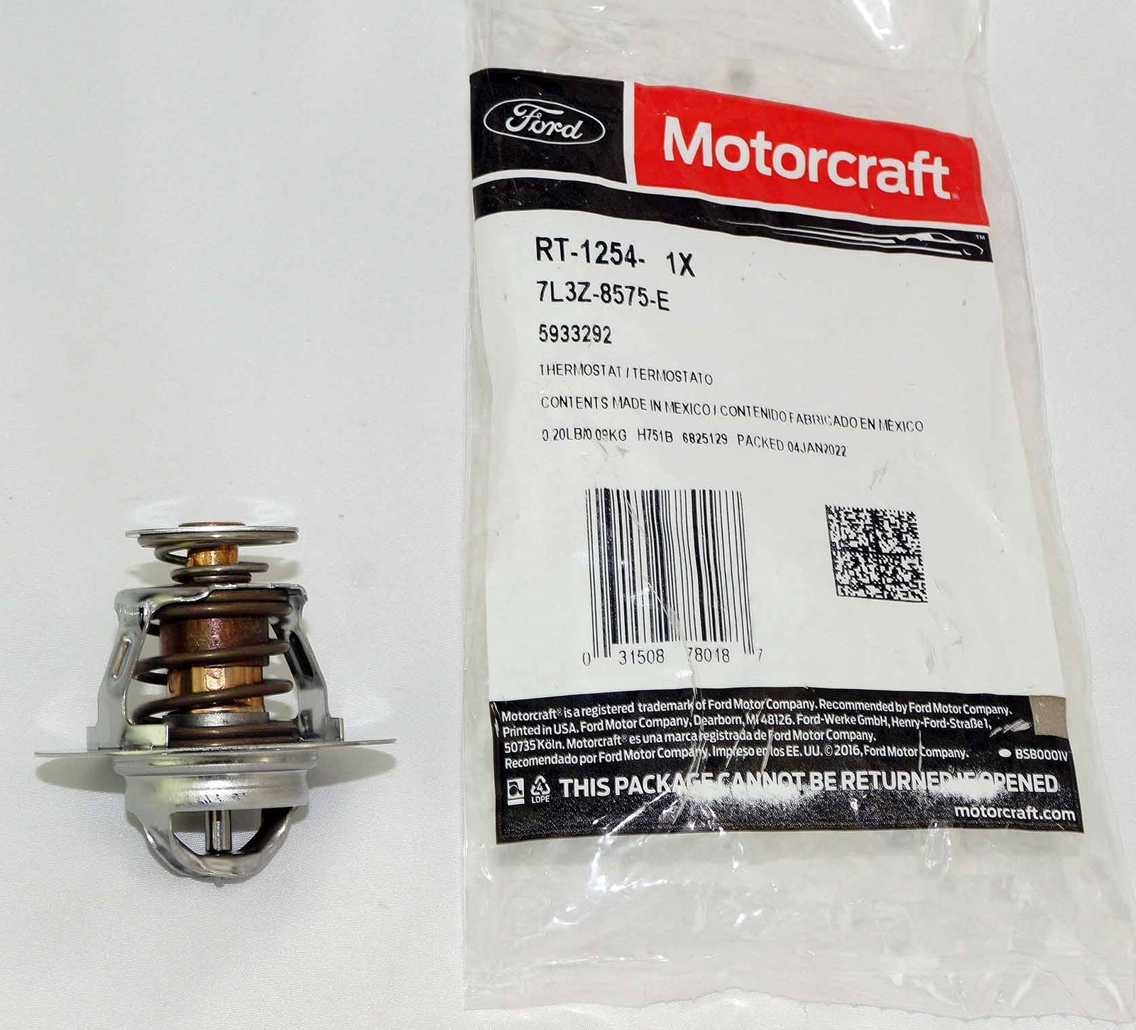 Genuine OEM Motorcraft RT1254 Engine Thermostat and RG571 Gasket Seal Kit 92-11