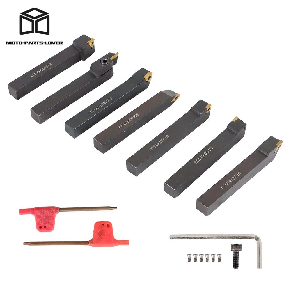 7Pcs Carbide Indexable Turning Tool 1/2" Lathe Tool Bit Thread Insert+Holder Kit