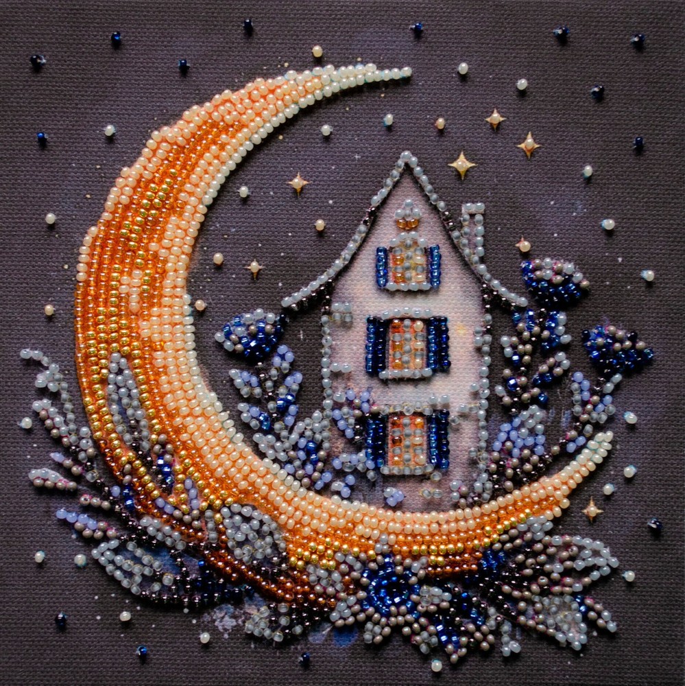 DIY Bead Embroidery Kit Night sky Beaded stitching needlepoint beadwork