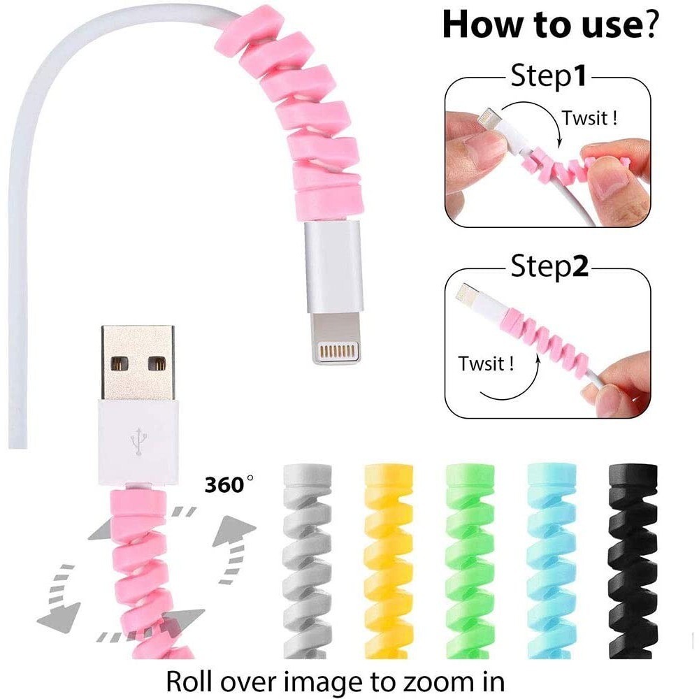 9pcs/set Silicone Spiral USB Cable Protector Universal Cord Saver