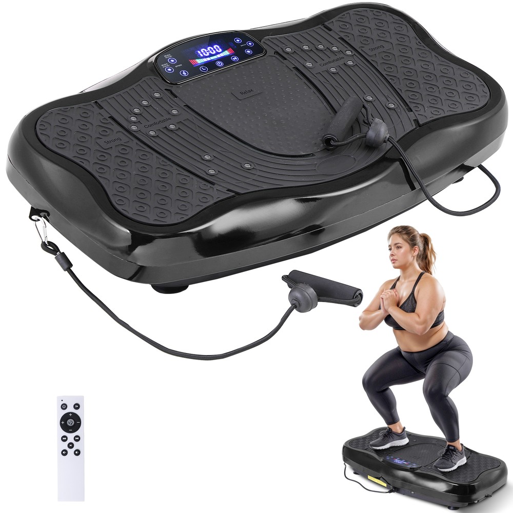 Waver Vibration Plate Exercise Machine Full Body w/Loop Bands for Training Black