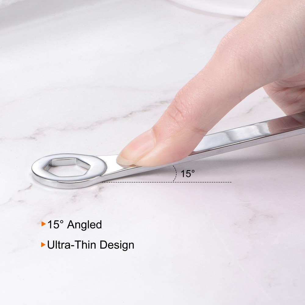 Thin Combination Wrench with Offset 6-Point End and Angled Open End 17mm