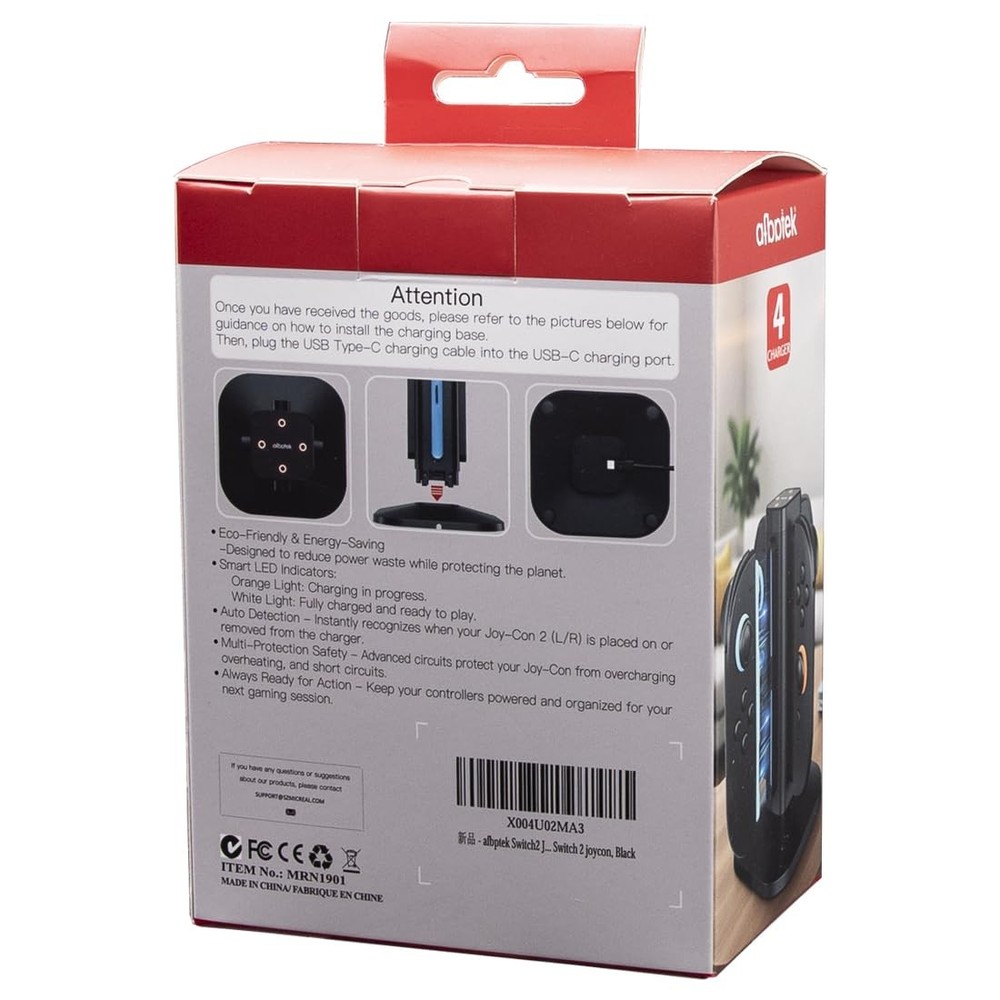 afbptek Switch 2 Joy Con Charging Station, LED Indicator, 4 Joycon Black