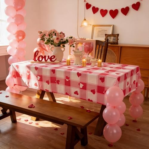 Checkered Rectangle Valentine's Day Tablecloth - 84" x 60" (Rectangular) Pink