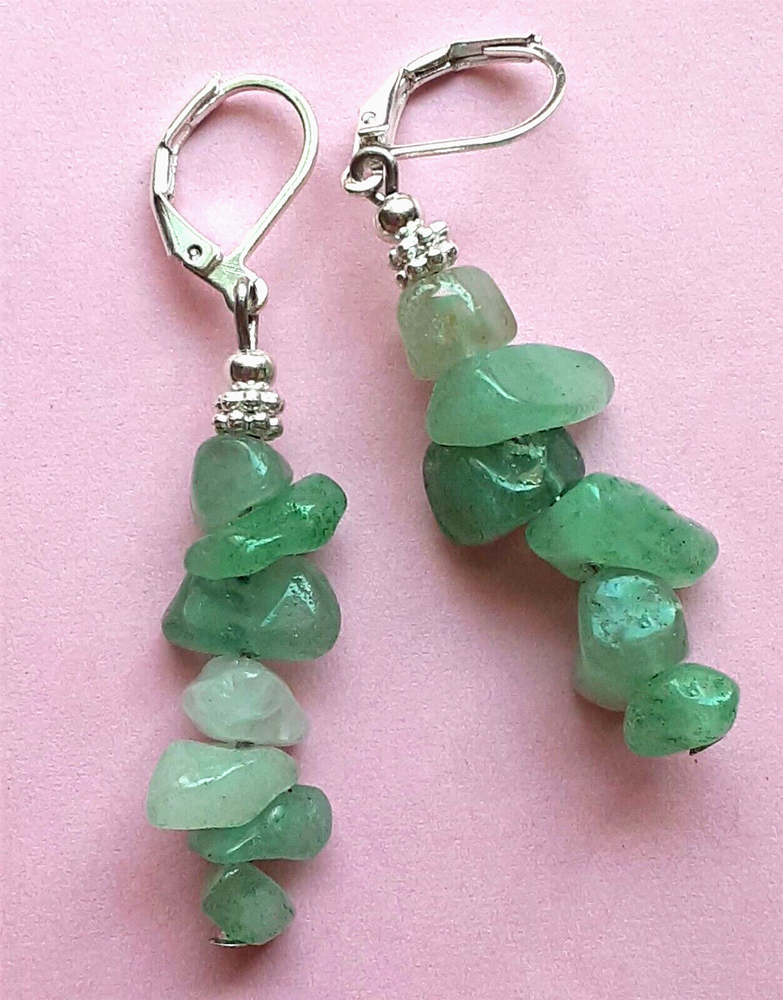 green JADE CHIP drop earring SP LEVERBACK handcrafted WPJ15