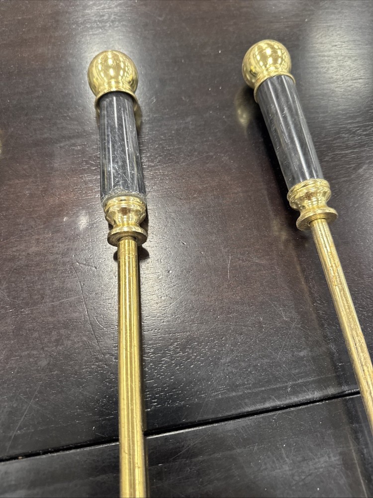 Vntg MCM Brass Marble 4-pc Fireplace Tools