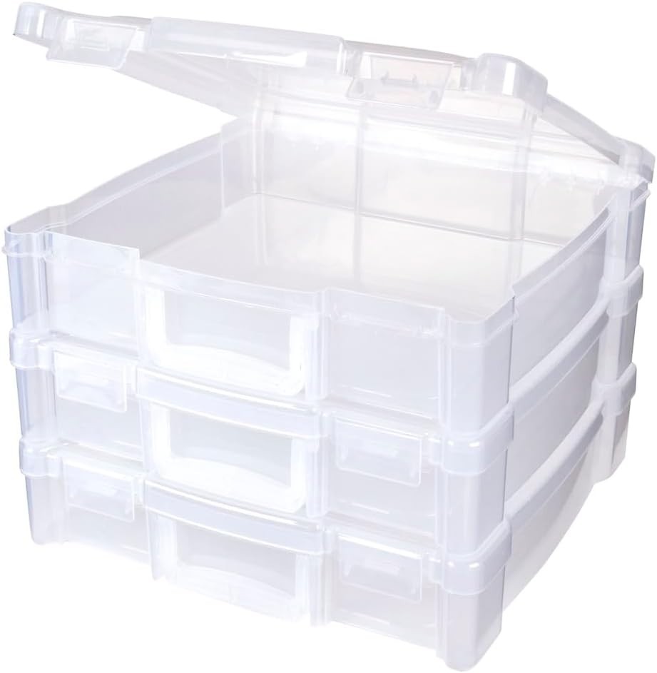 Effortless Craft Storage – 3-Pack 12” x 12” Stackable Organizers with Handles