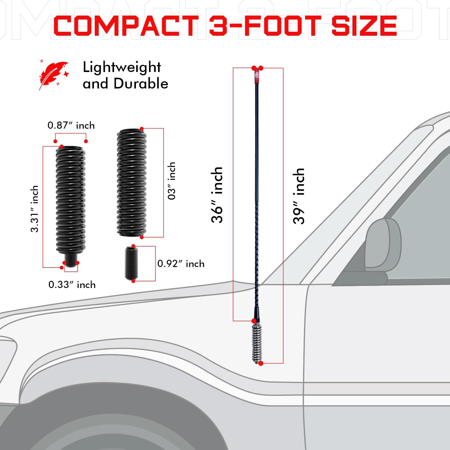 Prostick 3 Foot Fiberglass 1000 Watt Black CB Radio Antenna with Heavy Duty S...