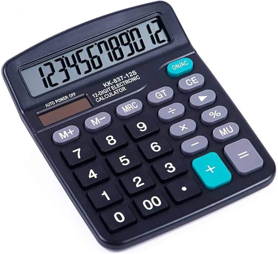 Dual Power Desktop Calculator – 12-Digit Large Display & Big Buttons