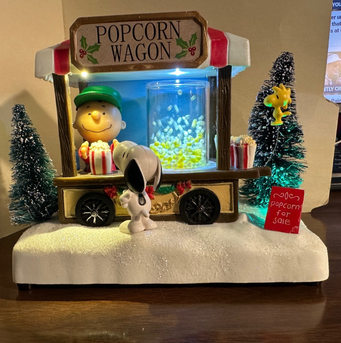 Peanuts Popcorn Wagon Led Musical Christmas - Kurt Adler Battery Operated VIDEO