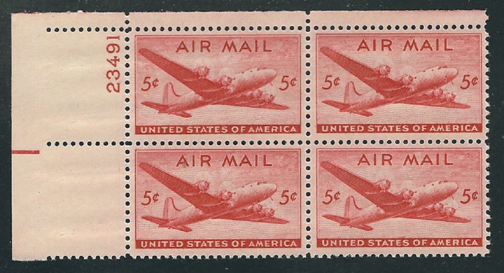 Scott # C-32...5 Cent...Plane...2 Plate Blocks...MNH