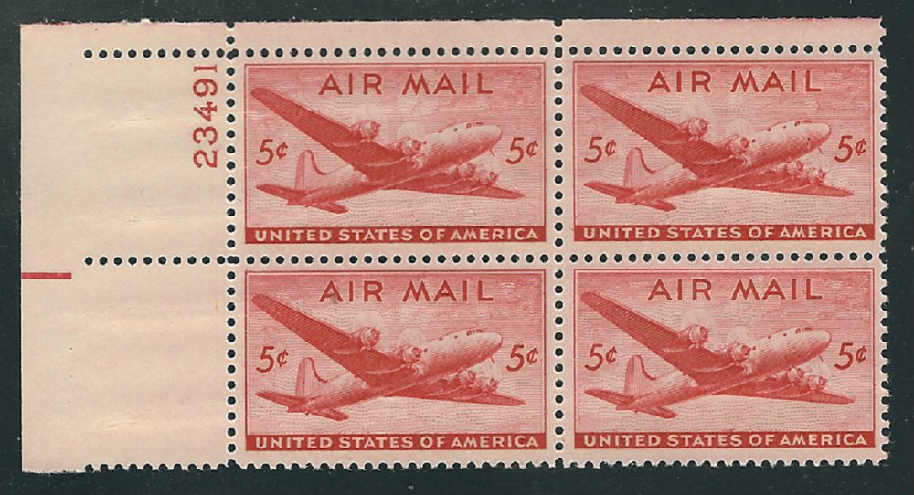 Scott # C-32...5 Cent...Plane...4 Plate Blocks...MNH