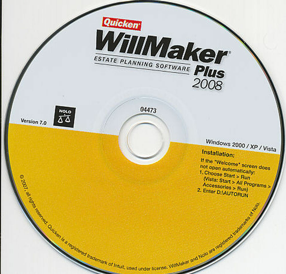 Quicken WILLMAKER PLUS 2008 Edition - Estate Planning Nolo Will Maker CDRom NEW