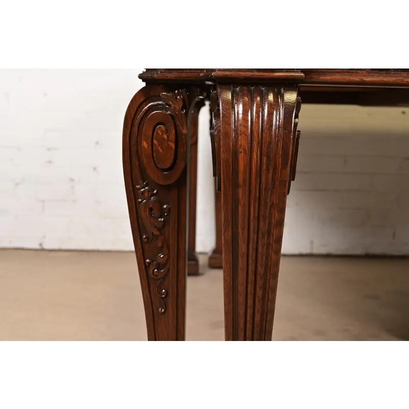 R. J. Horner Style Victorian Carved Oak Extension Dining Table, Newly Refinished