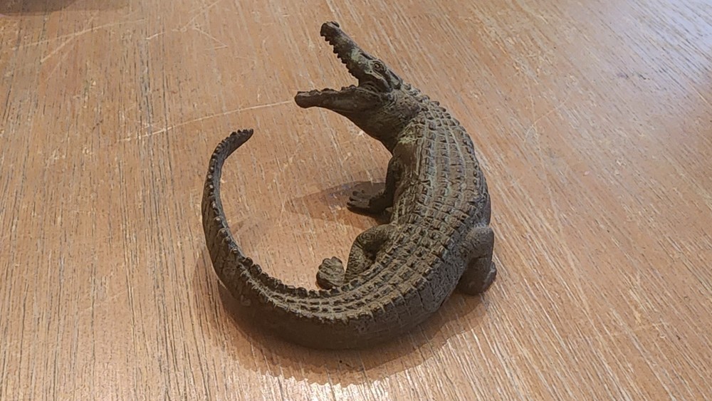 Solid Bronze Alligator Sculpture Great Patina - 5" Length