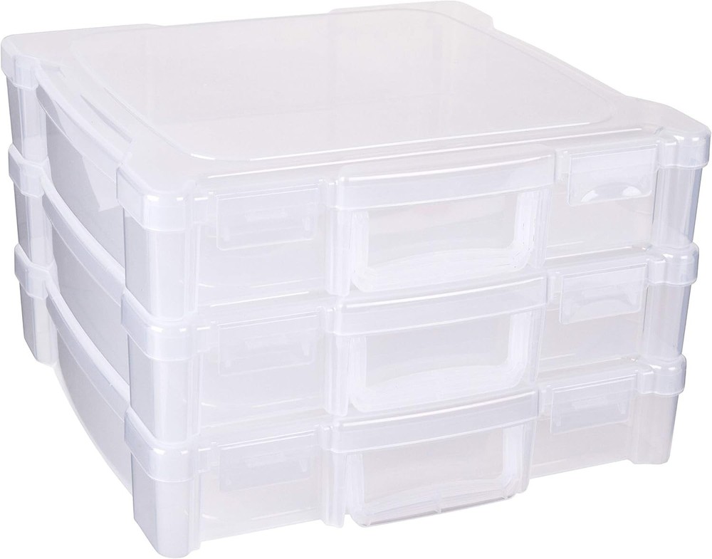 Effortless Craft Storage – 3-Pack 12” x 12” Stackable Organizers with Handles