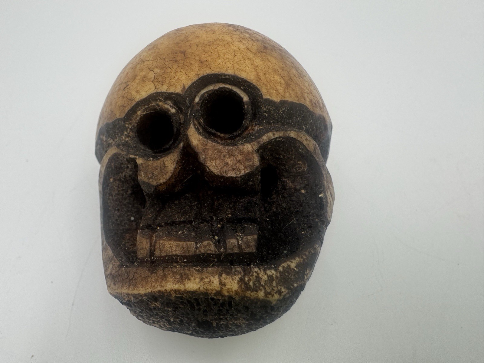 Oddity Hand Carved Tibetan Style Skull Bead Pendant Amulet Charm 2.5”