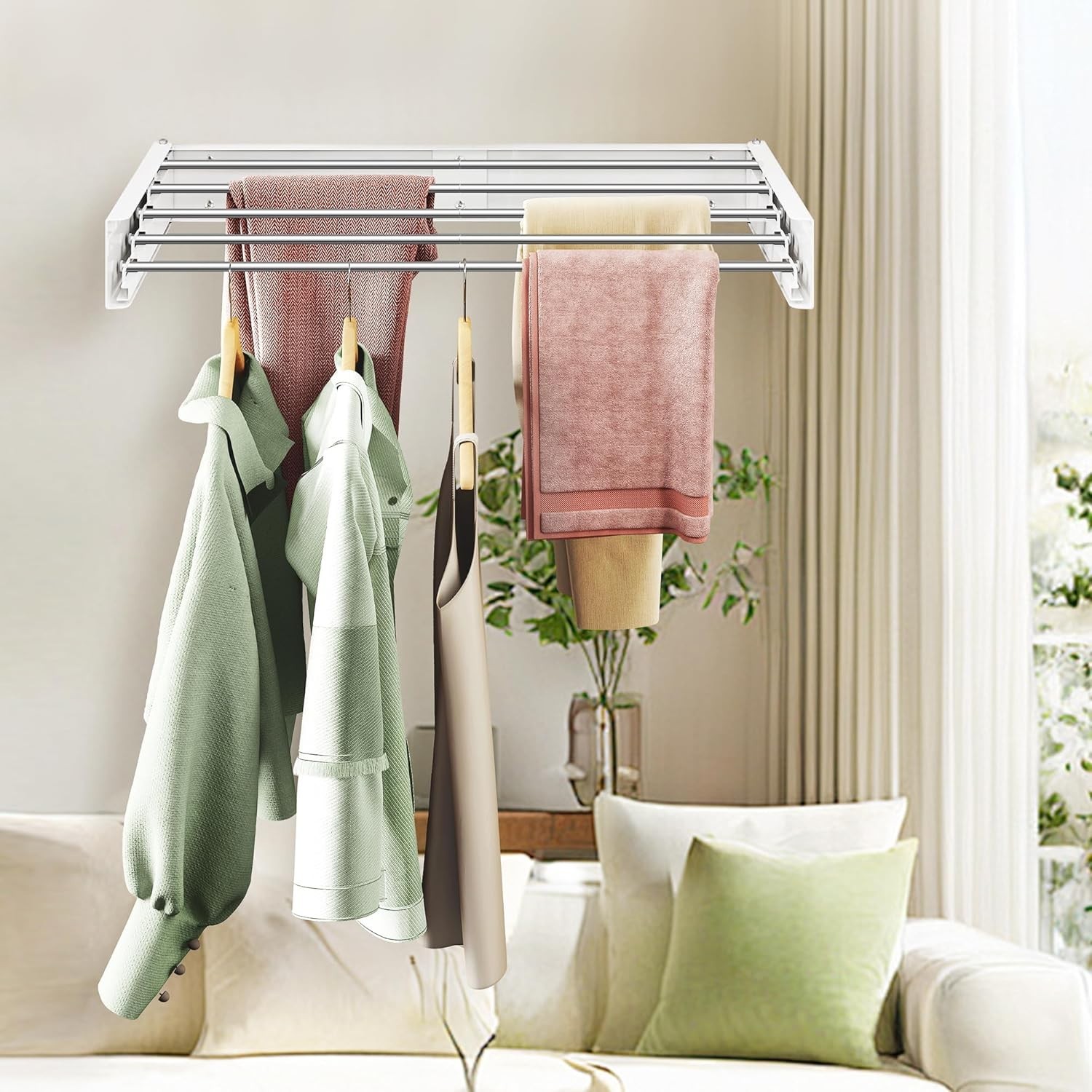 Wall Mounted Clothes Drying Rack 32" Foldbale Laundry Drying Rack Space Saver