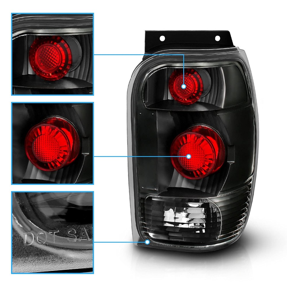 98-01 Explorer Black Replacement Tail Lights Set Pair