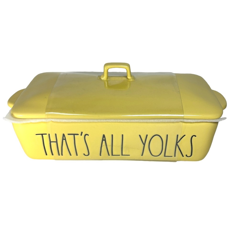 Rae Dunn "THAT'S ALL YOLKS" Easter Serving Dish Yellow 9" Casserole Deviled Eggs