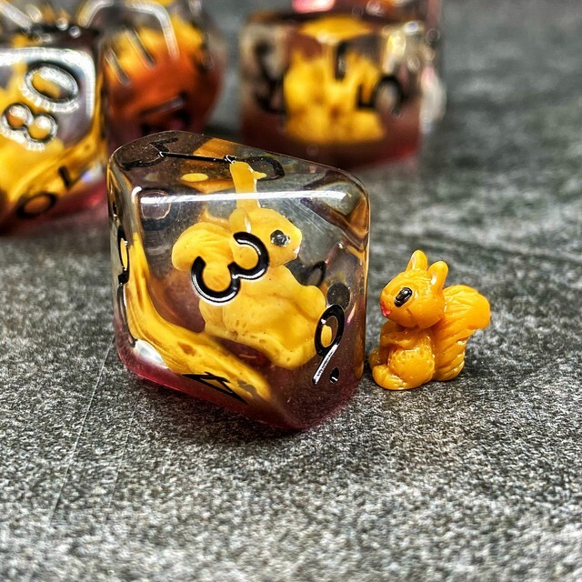 Sage's Baby Squirrel Familiar Resin Polyhedral Dice Set