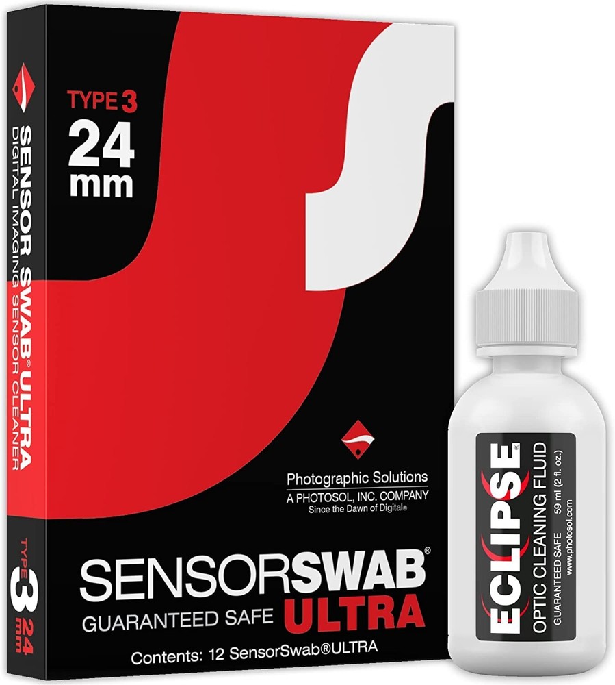 PHOTOGRAPHIC SOLUTIONS KIT - SENSOR SWAB 24mm TYPE 3 12 PACK & 2oz ECLIPSE