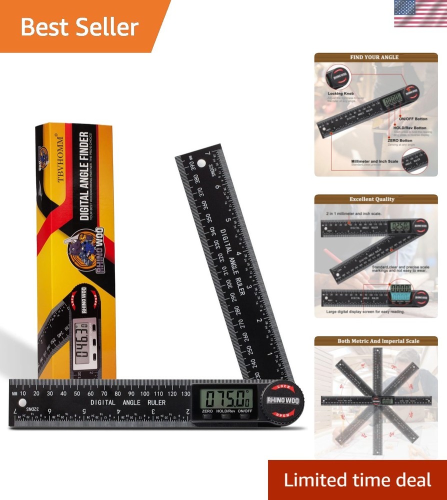 Digital Angle Finder Protractor with 7-Inch Ruler – Effortless Precision for ...