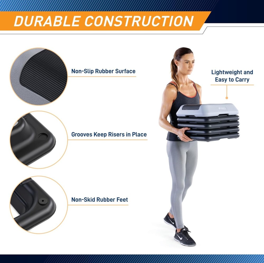 16 x 16 inches Adjustable Height Aerobic Step Platform with Adjustable Risers