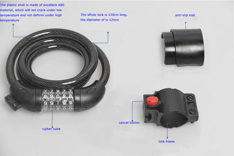 1pc 5 Digit Combination Password Gate Fence Bicycle Cable Chain Lock 40'' Length