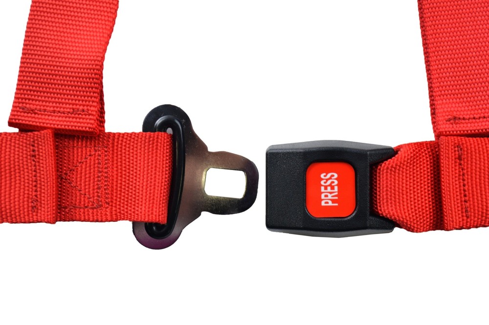 OFF ROAD 2" PUSH BUTTON V ROLL BAR MOUNT HARNESS. 3 POINT BUGGY BELT RED