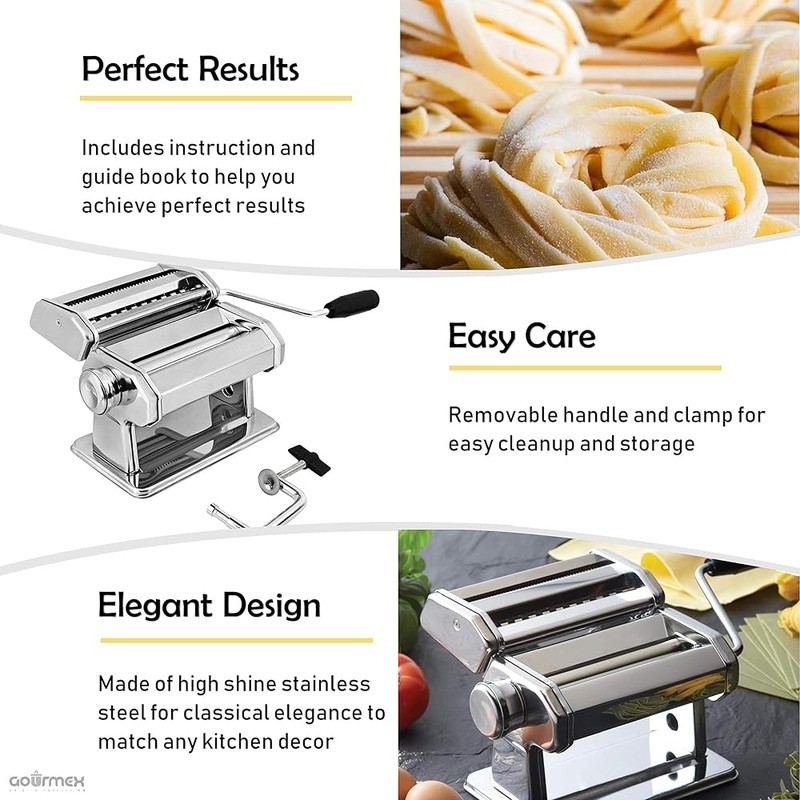 Manual Pasta Maker Machine W/ 7 Thickness Settings & Double Cutter Head New