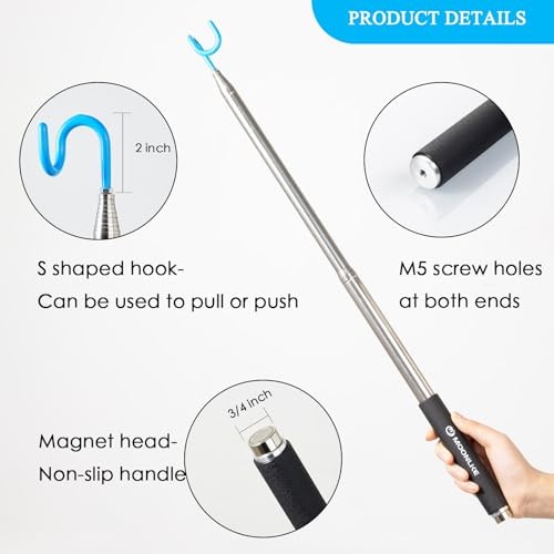 Telescoping Pickup Tool Magnetic Pole with Hook, 10 ft Telescopic Grabber Hook