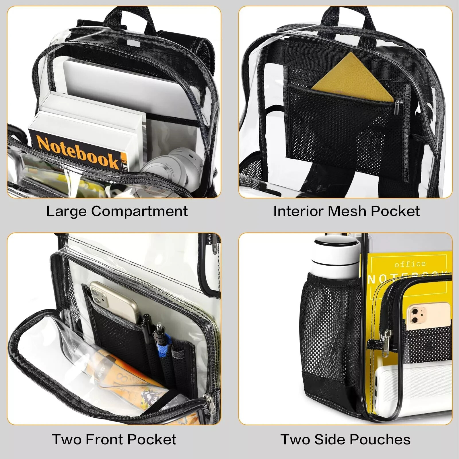 LARGE HEAVY DUTY CLEAR BACKPACK .5MM Transparent PVC School Stadium Waterproof