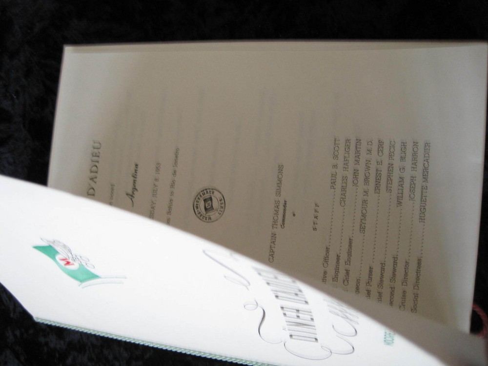 Menu Moore McCormick Lines Dinner Menu SS Argentina