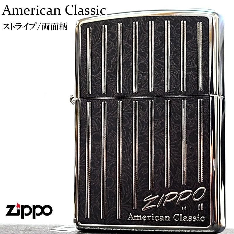 Zippo American Classic Stripe Black Silver 2 Sided Processing Lighter Japan