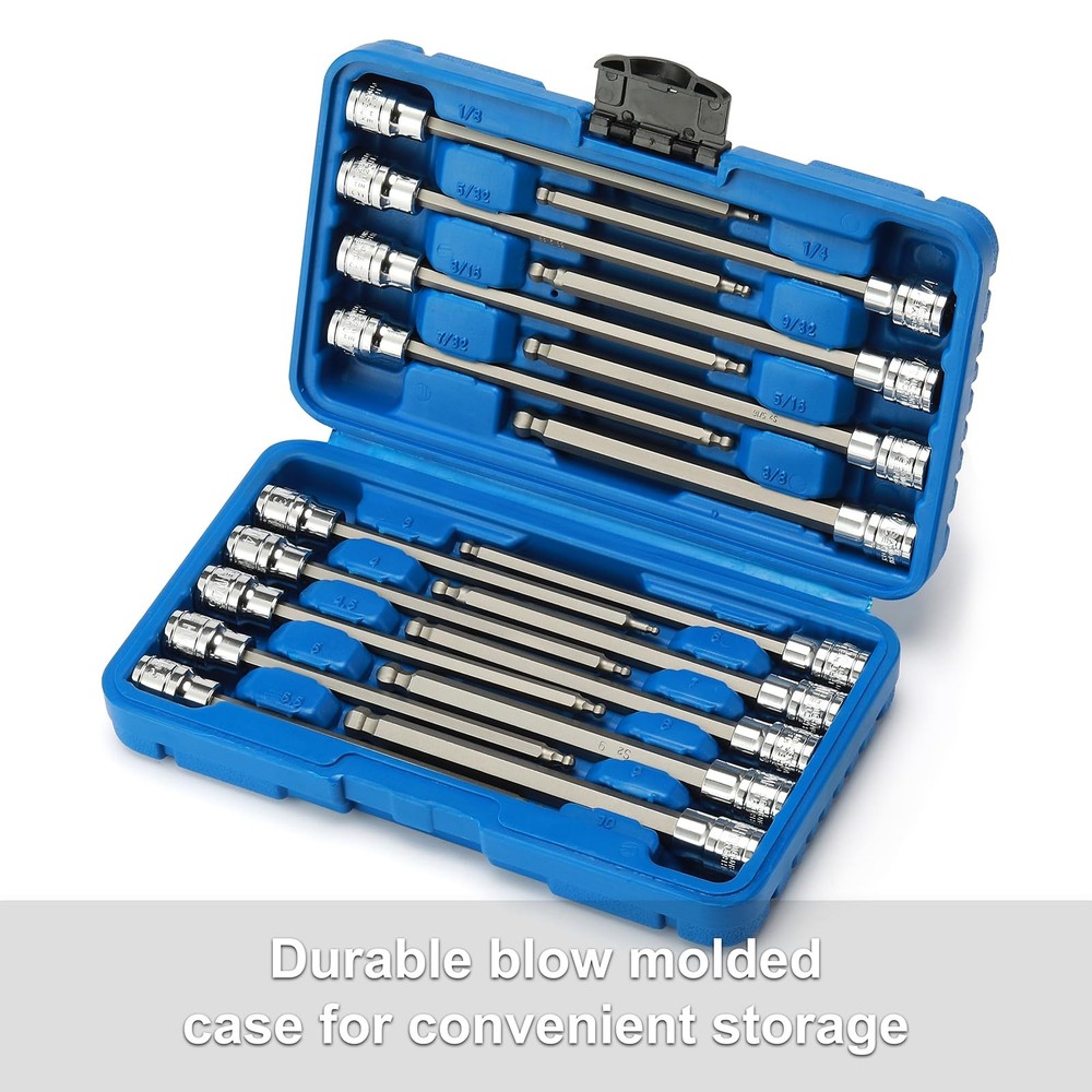 3/8"Drive Extra Long Ball-End Hex Bit Socket Set, 18 Piece Allen Socket Set, ...