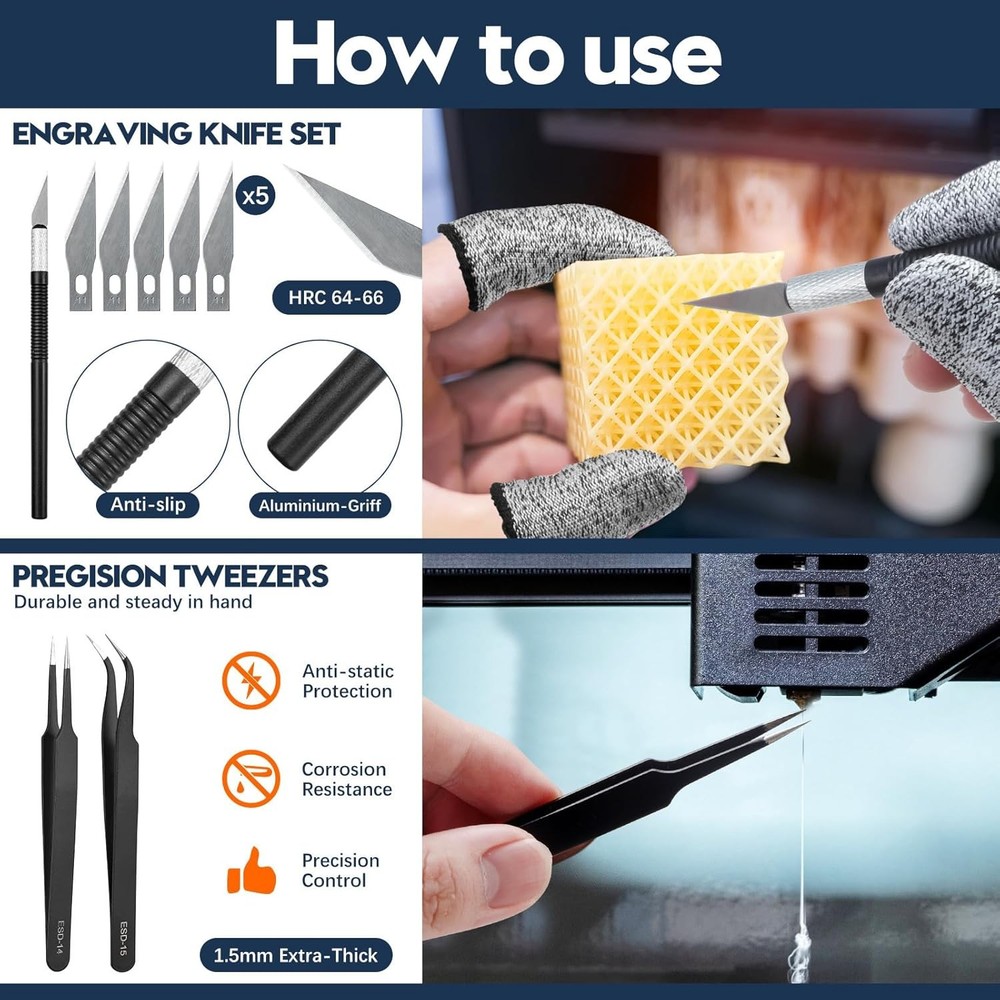 3D Printer Tools Kit, 46Pcs 3D Printer Accessories & Cleaning Kit for All FDM/SL